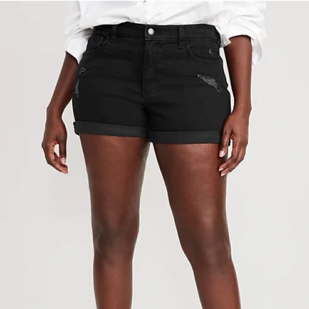 Old Navy Women's Size 10 Ripped Boyfriend Jean Shorts Black-Wash Denim High Rise